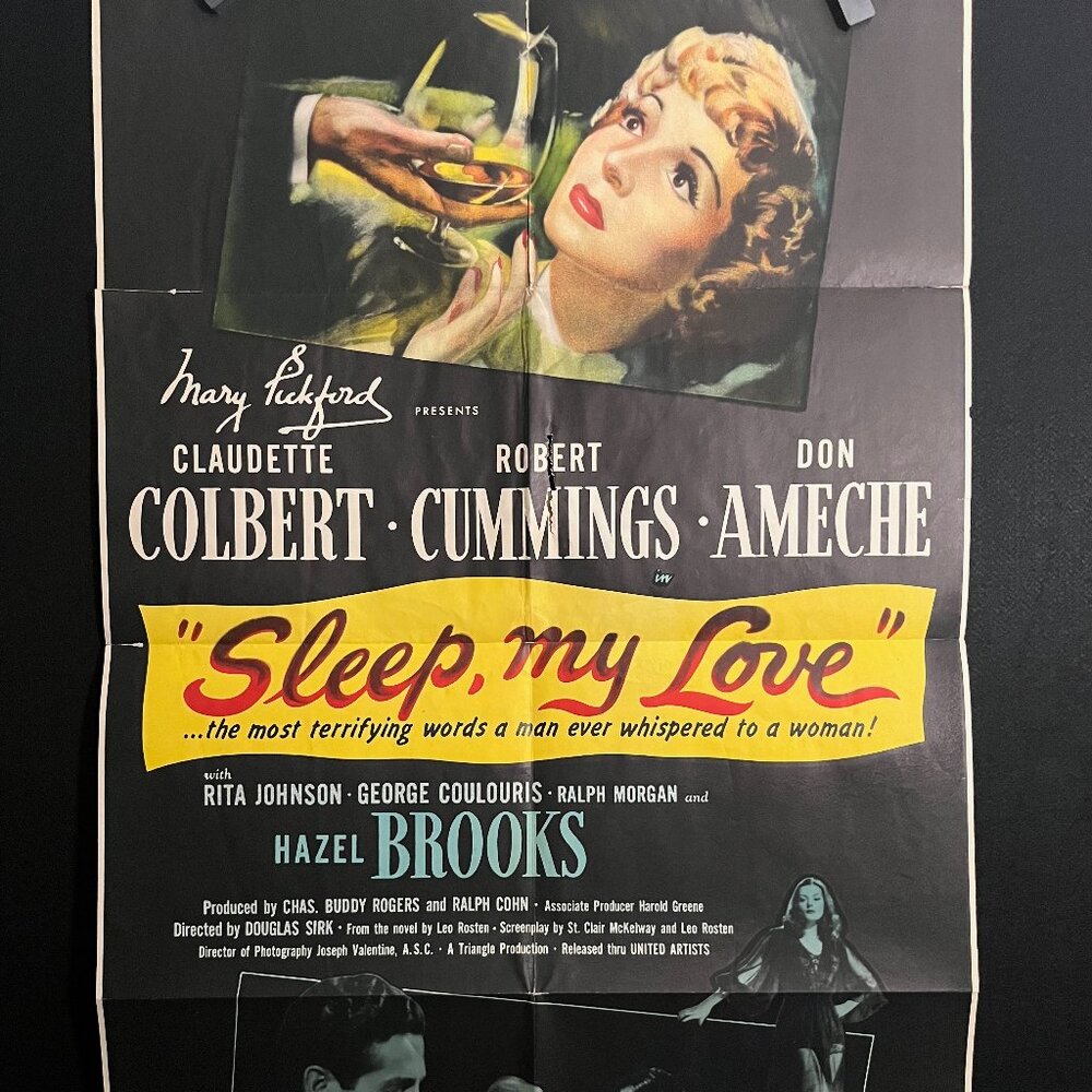 Sleep My Love 1947 One Sheet Movie Poster Claudette Colbert Robert Cummings Noir